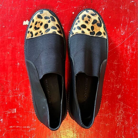 Lori Goldstein | Animal Print Black Leather Platform Sneakers - Picture 9 of 9